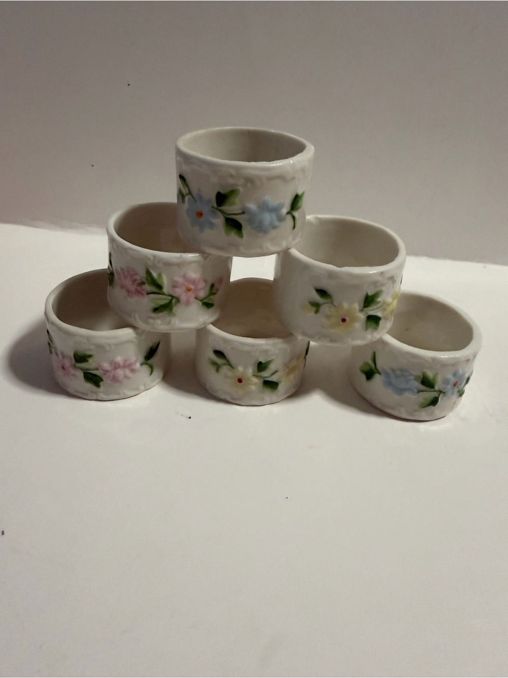 Shafford Napkin Rings Porcelain Floral Napkin Holders Set of 6 Vintage 1980s